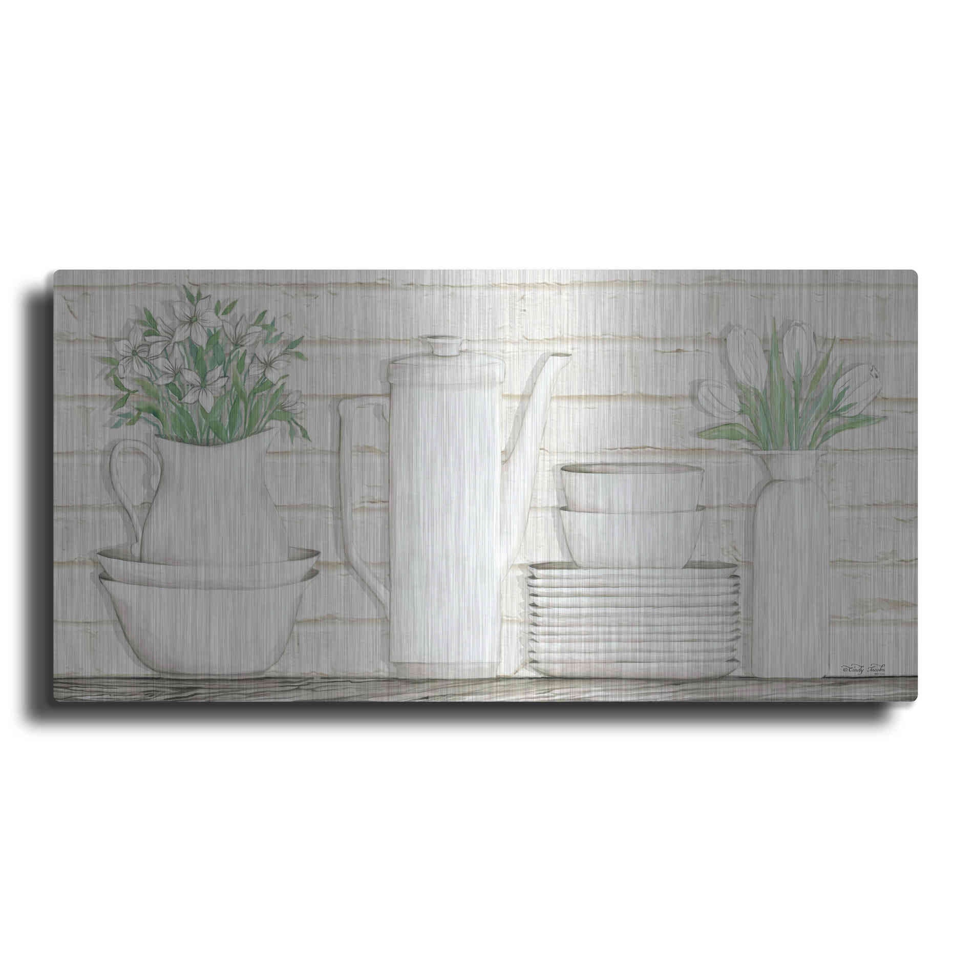 Luxe Metal Art 'White Ware Shelf II' by Cindy Jacobs, Metal Wall Art