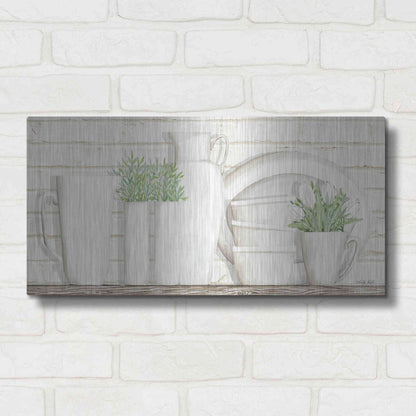 Luxe Metal Art 'White Ware Shelf I' by Cindy Jacobs, Metal Wall Art,24x12