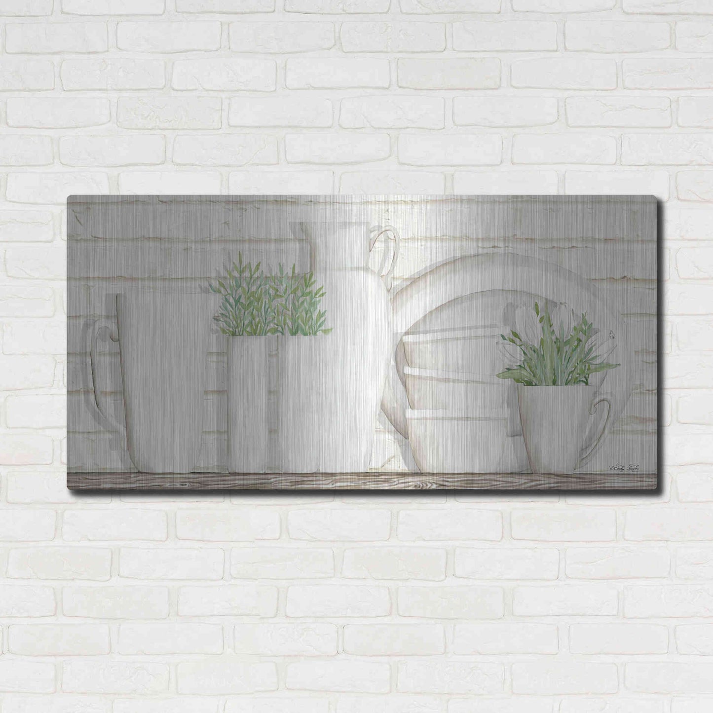 Luxe Metal Art 'White Ware Shelf I' by Cindy Jacobs, Metal Wall Art,48x24
