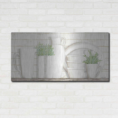 Luxe Metal Art 'White Ware Shelf I' by Cindy Jacobs, Metal Wall Art,48x24