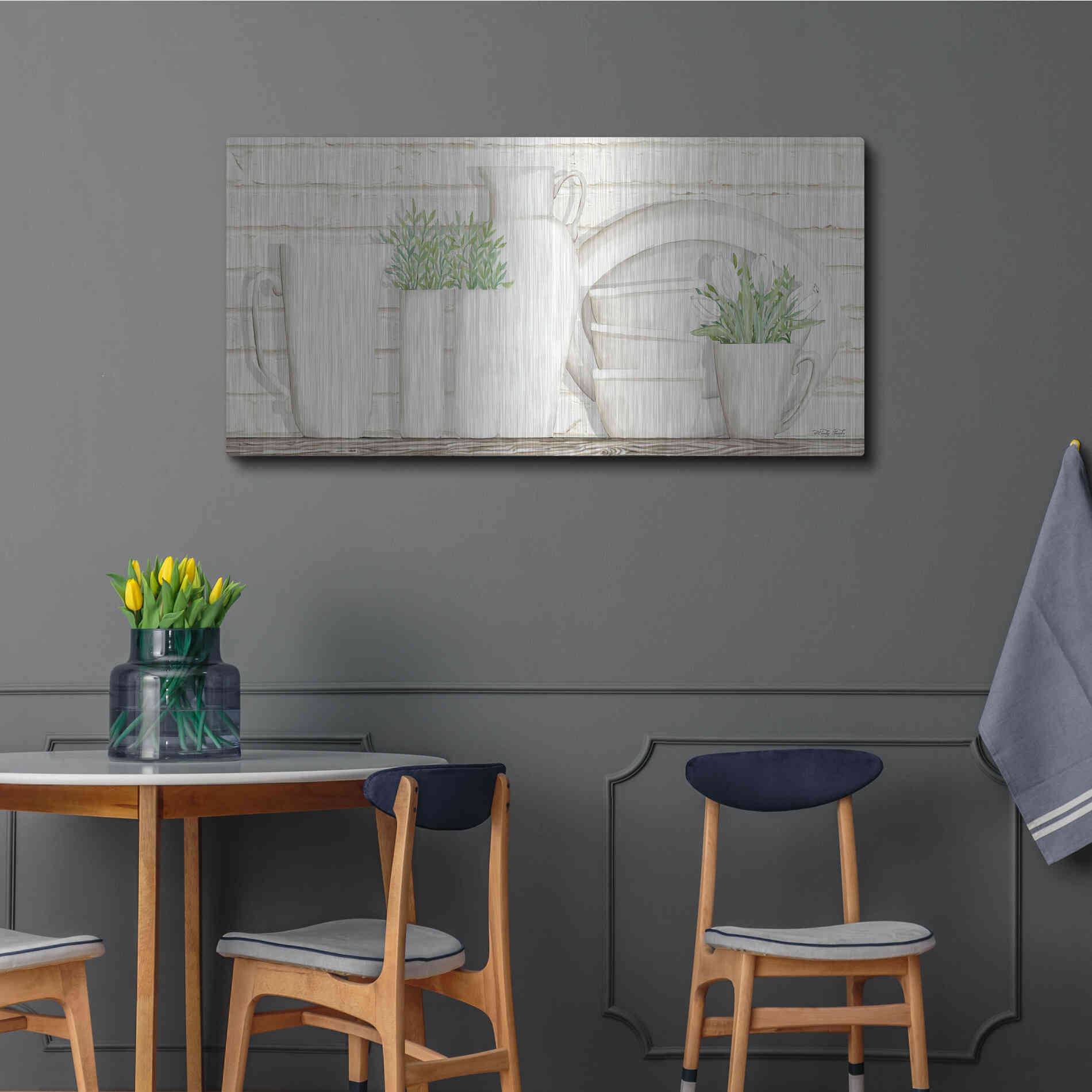 Luxe Metal Art 'White Ware Shelf I' by Cindy Jacobs, Metal Wall Art,48x24
