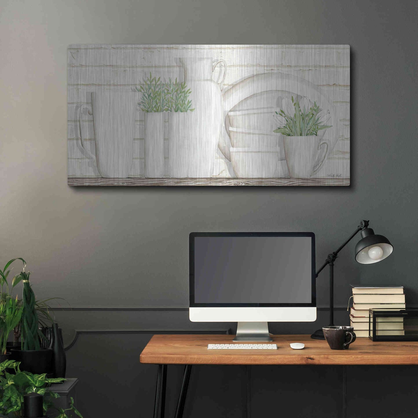 Luxe Metal Art 'White Ware Shelf I' by Cindy Jacobs, Metal Wall Art,48x24