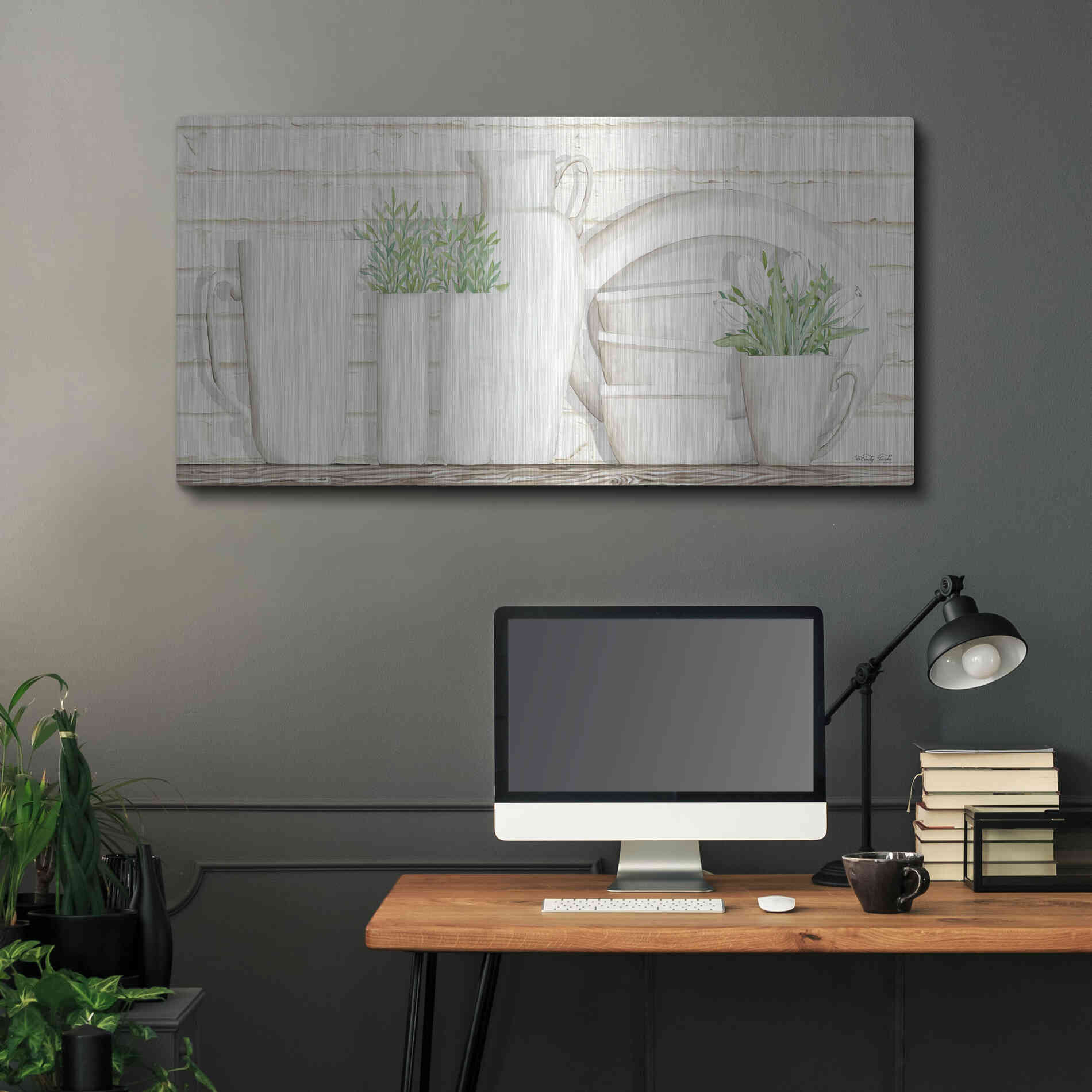 Luxe Metal Art 'White Ware Shelf I' by Cindy Jacobs, Metal Wall Art,48x24