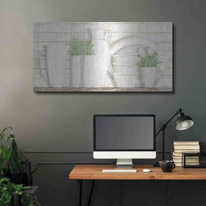 Luxe Metal Art 'White Ware Shelf I' by Cindy Jacobs, Metal Wall Art,48x24