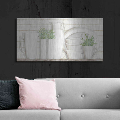Luxe Metal Art 'White Ware Shelf I' by Cindy Jacobs, Metal Wall Art,48x24
