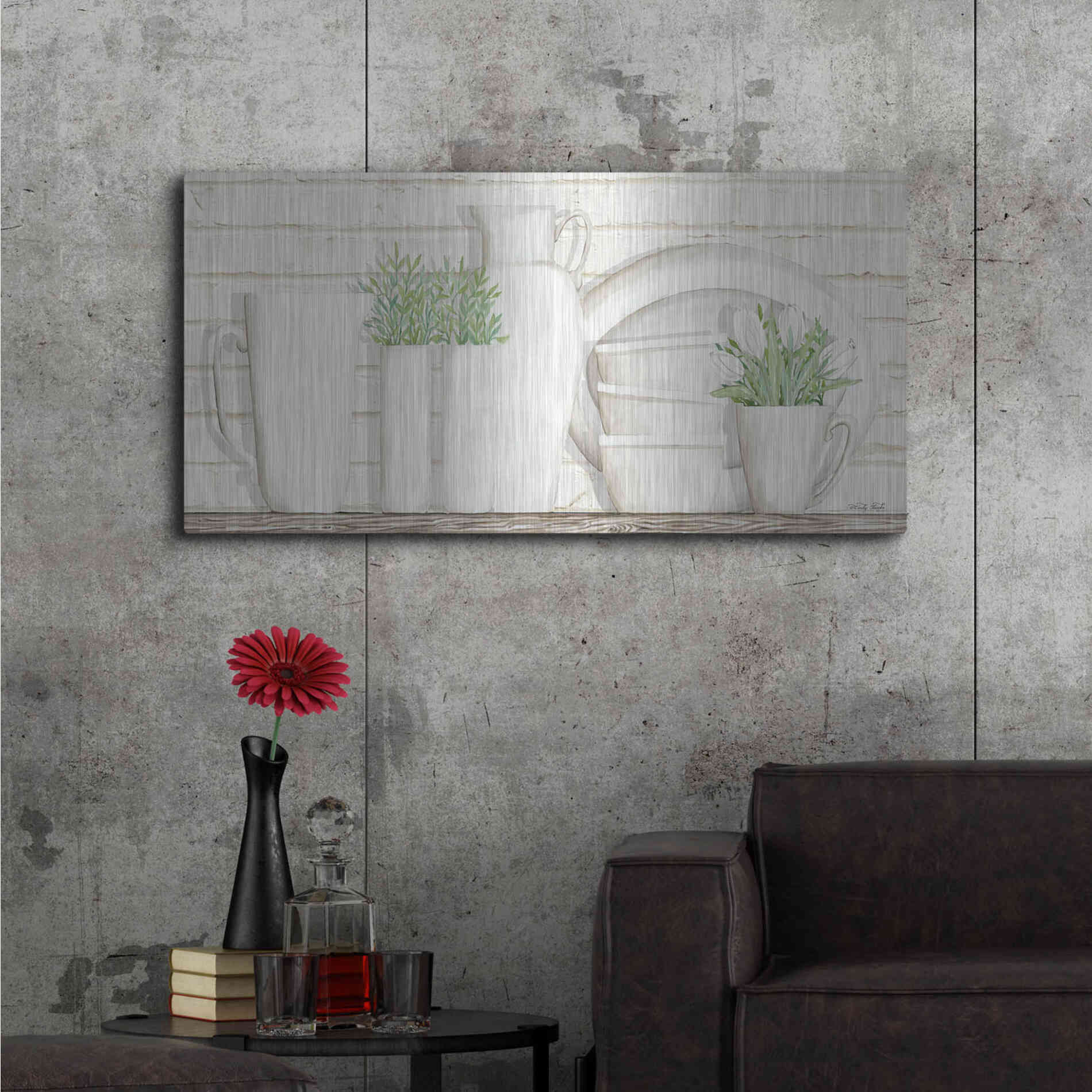 Luxe Metal Art 'White Ware Shelf I' by Cindy Jacobs, Metal Wall Art,48x24