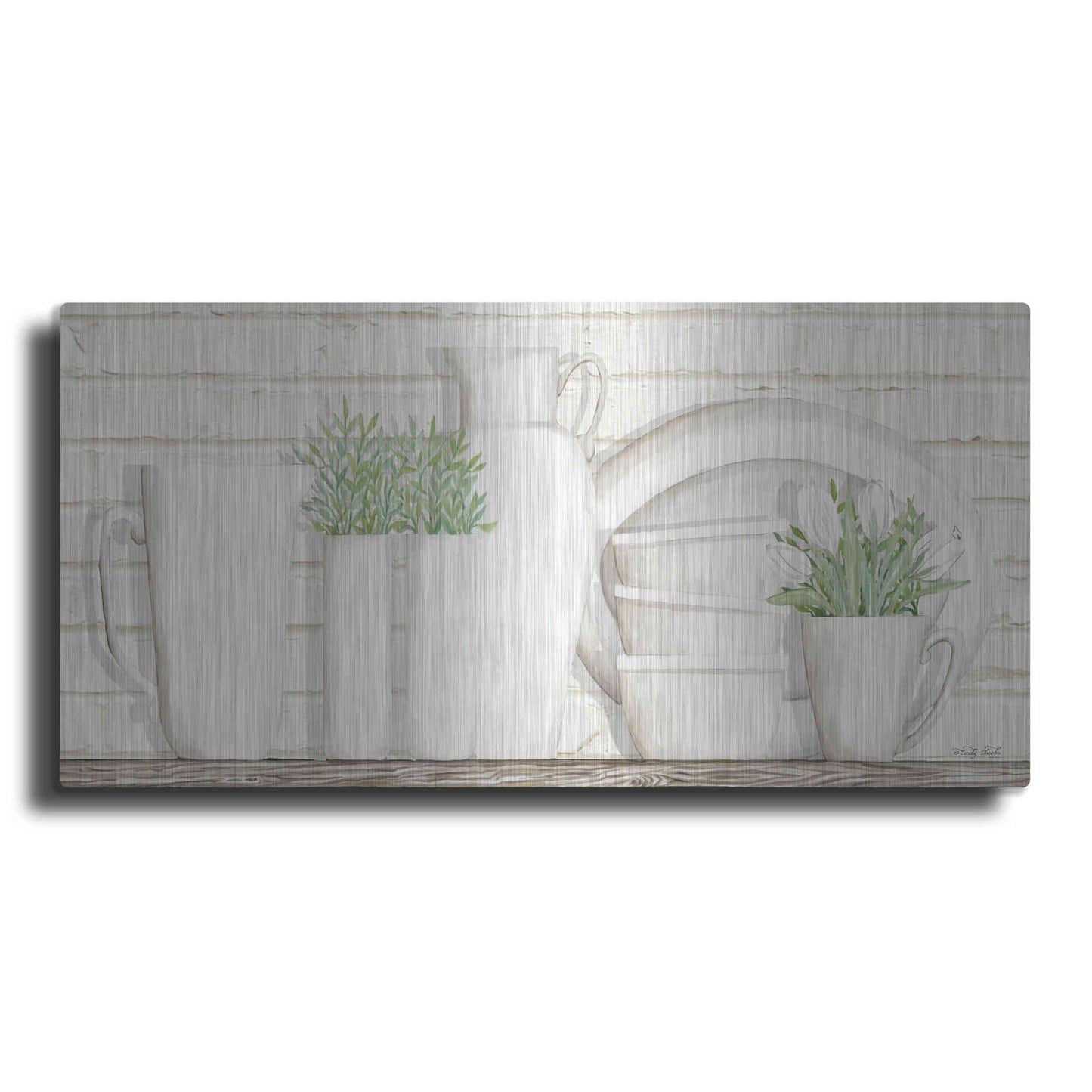 Luxe Metal Art 'White Ware Shelf I' by Cindy Jacobs, Metal Wall Art