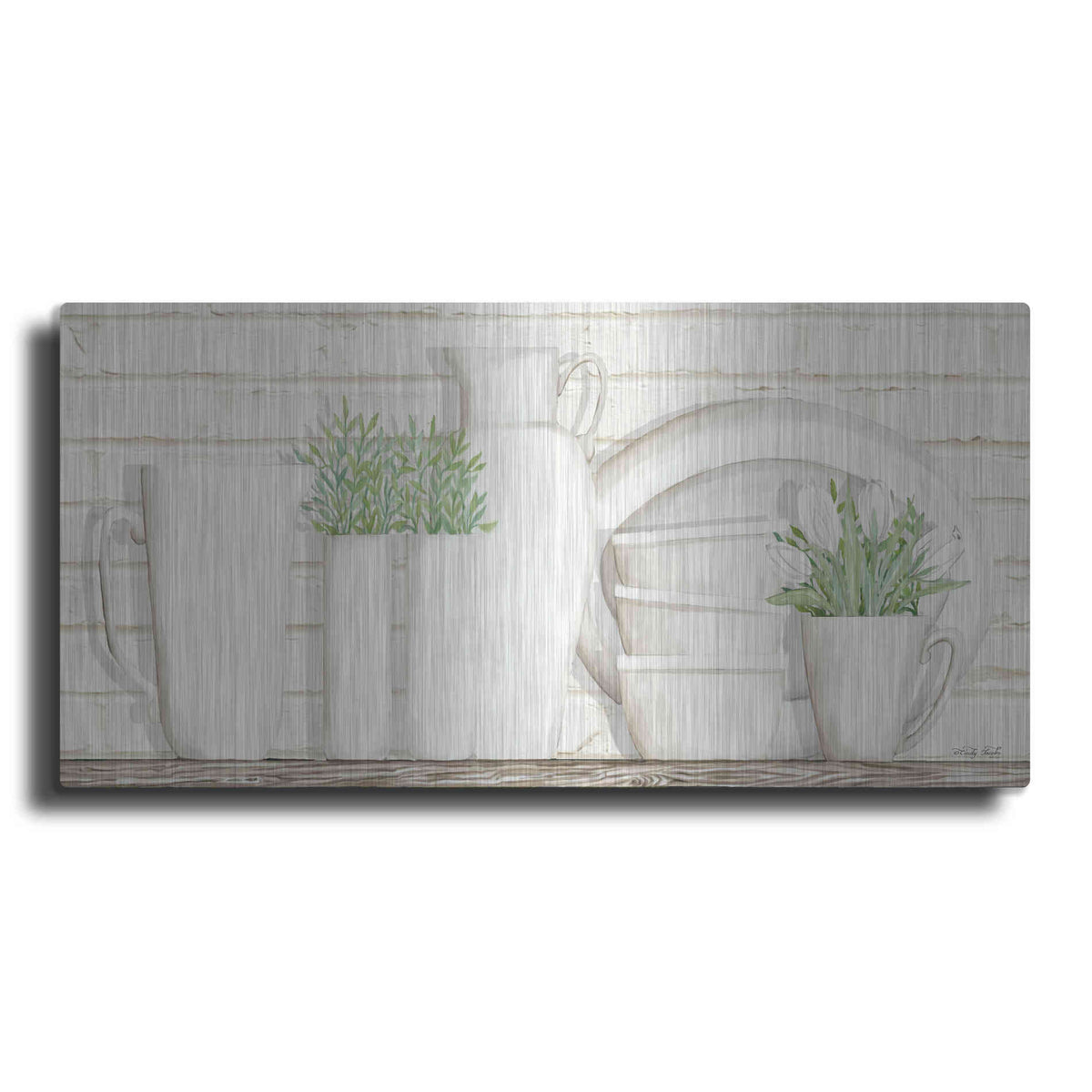Luxe Metal Art 'White Ware Shelf I' by Cindy Jacobs, Metal Wall Art