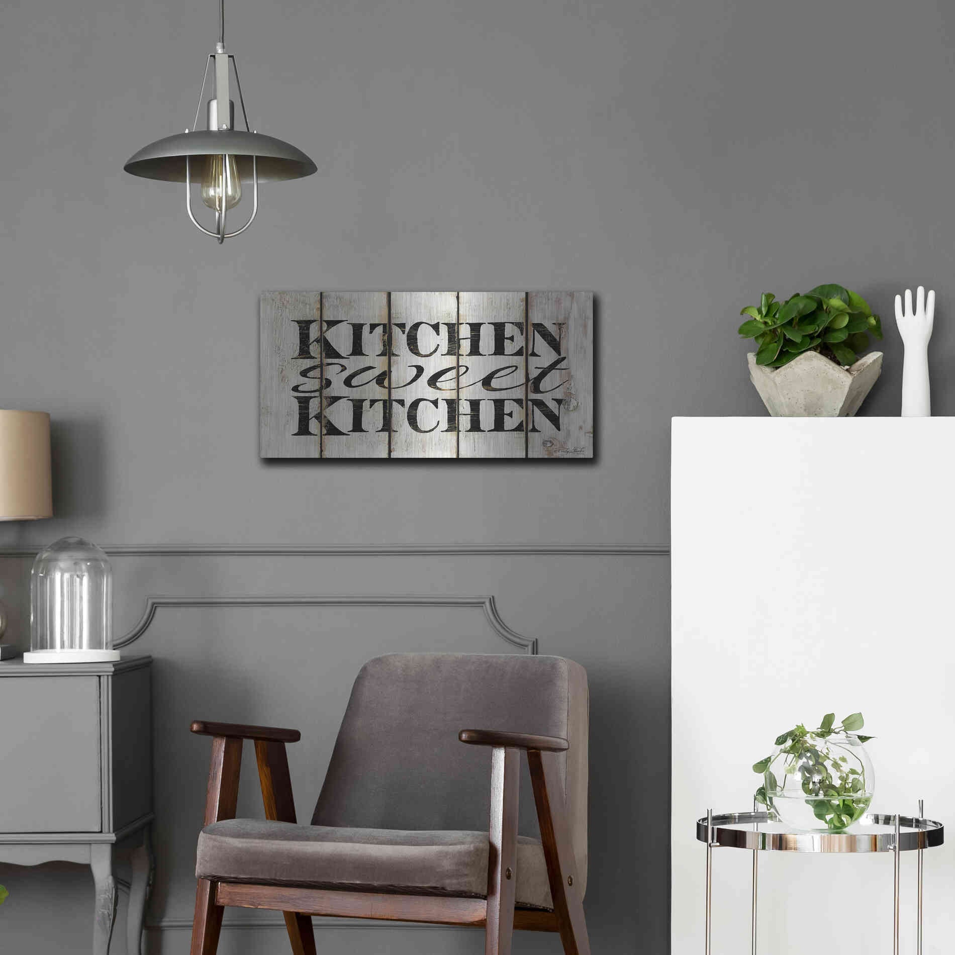 Luxe Metal Art 'Kitchen Sweet Kitchen on Wood Panels' by Cindy Jacobs, Metal Wall Art,24x12