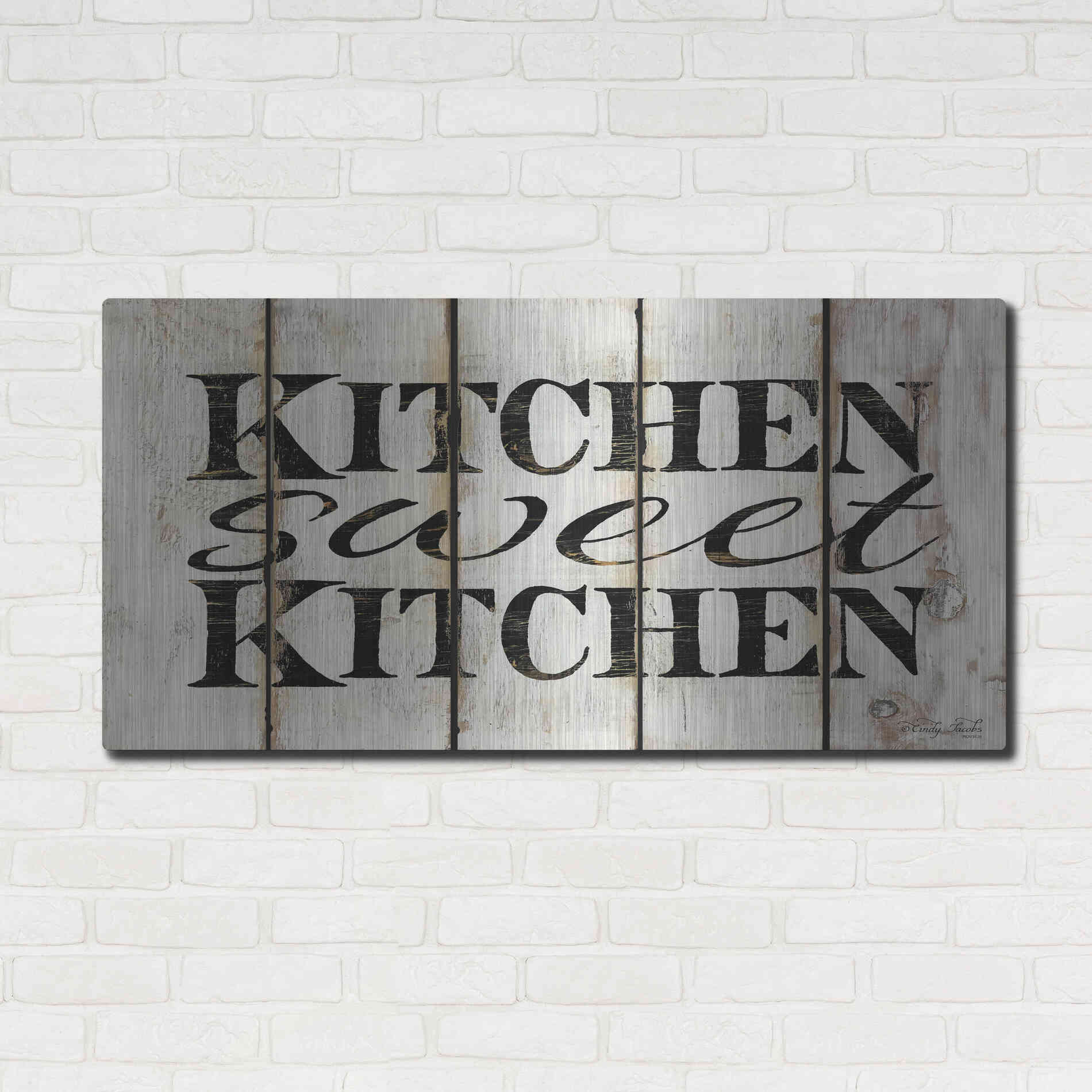 Luxe Metal Art 'Kitchen Sweet Kitchen on Wood Panels' by Cindy Jacobs, Metal Wall Art,48x24