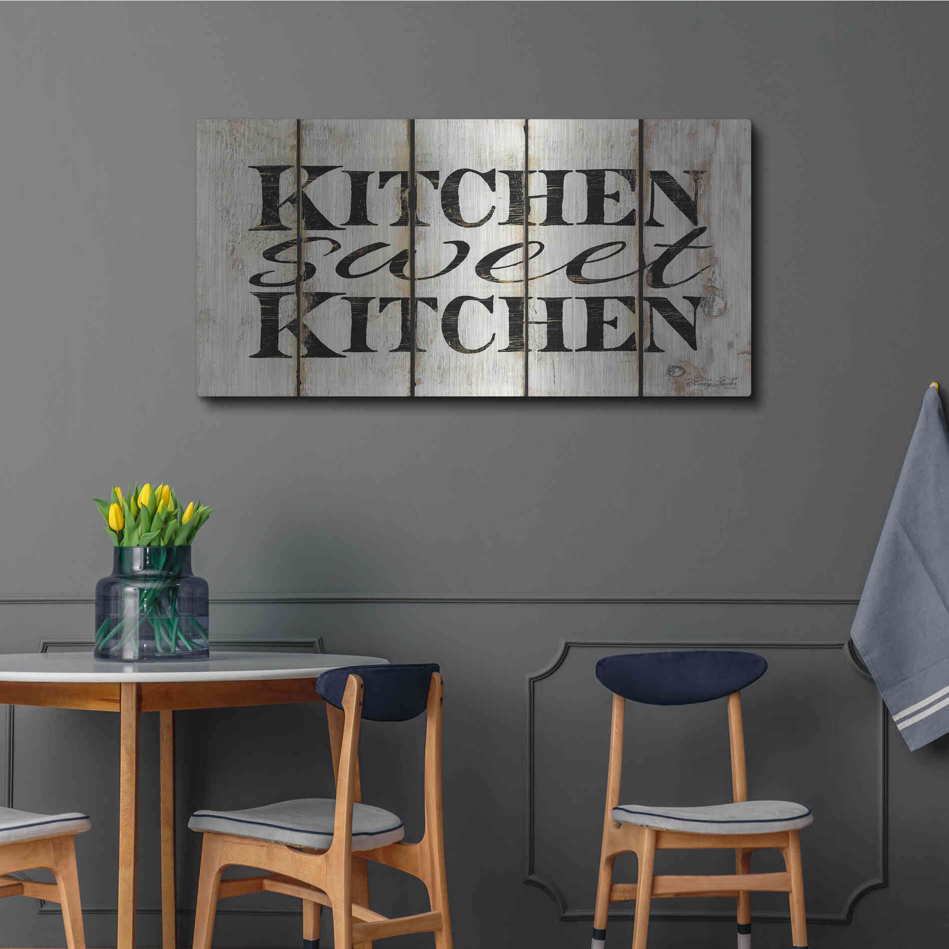 Luxe Metal Art 'Kitchen Sweet Kitchen on Wood Panels' by Cindy Jacobs, Metal Wall Art,48x24