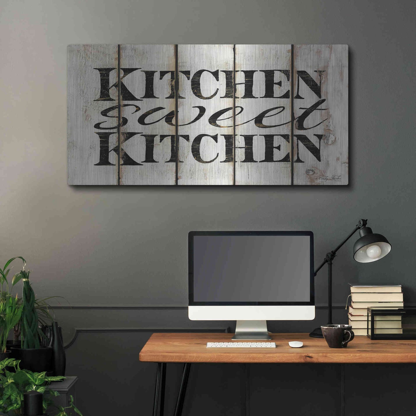 Luxe Metal Art 'Kitchen Sweet Kitchen on Wood Panels' by Cindy Jacobs, Metal Wall Art,48x24