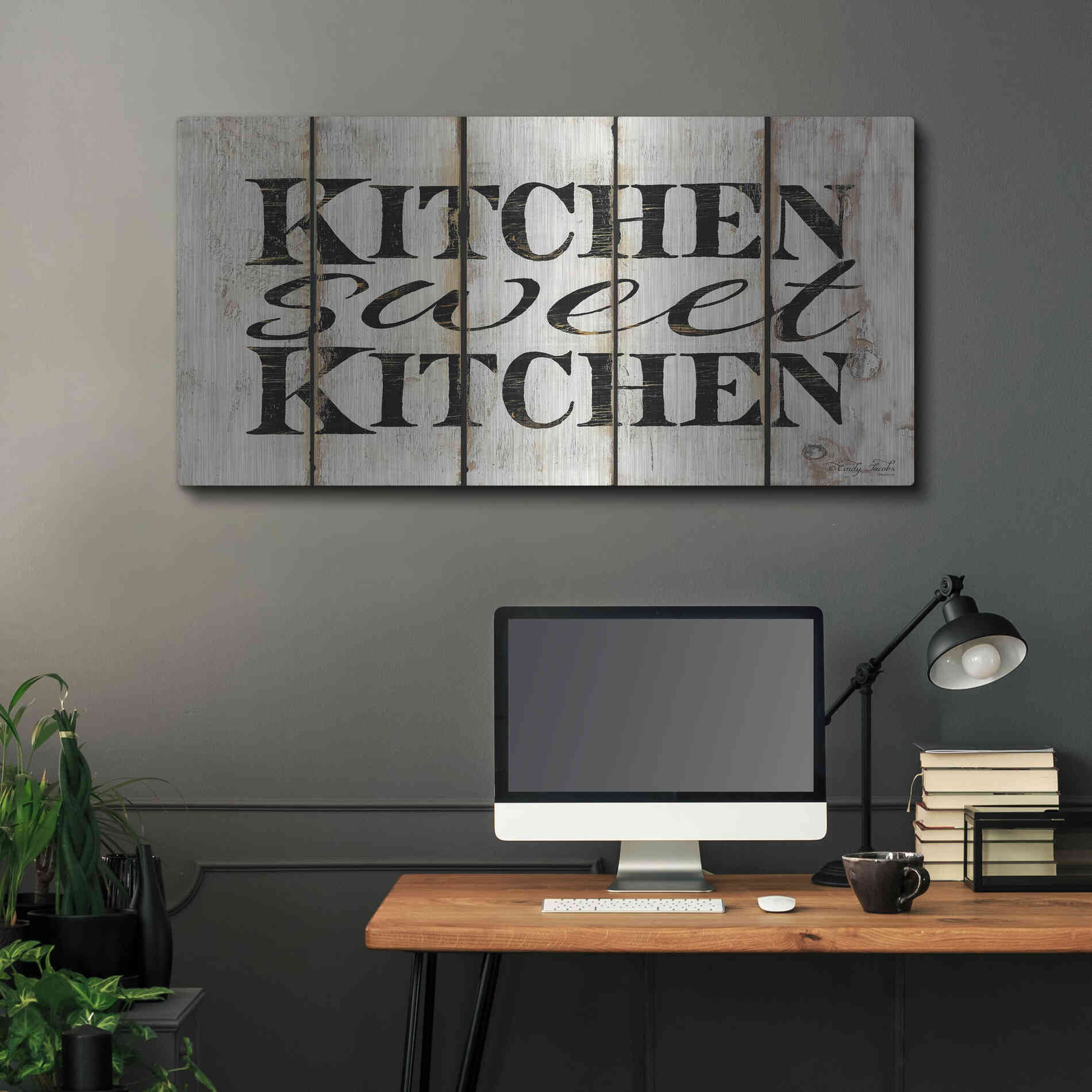 Luxe Metal Art 'Kitchen Sweet Kitchen on Wood Panels' by Cindy Jacobs, Metal Wall Art,48x24