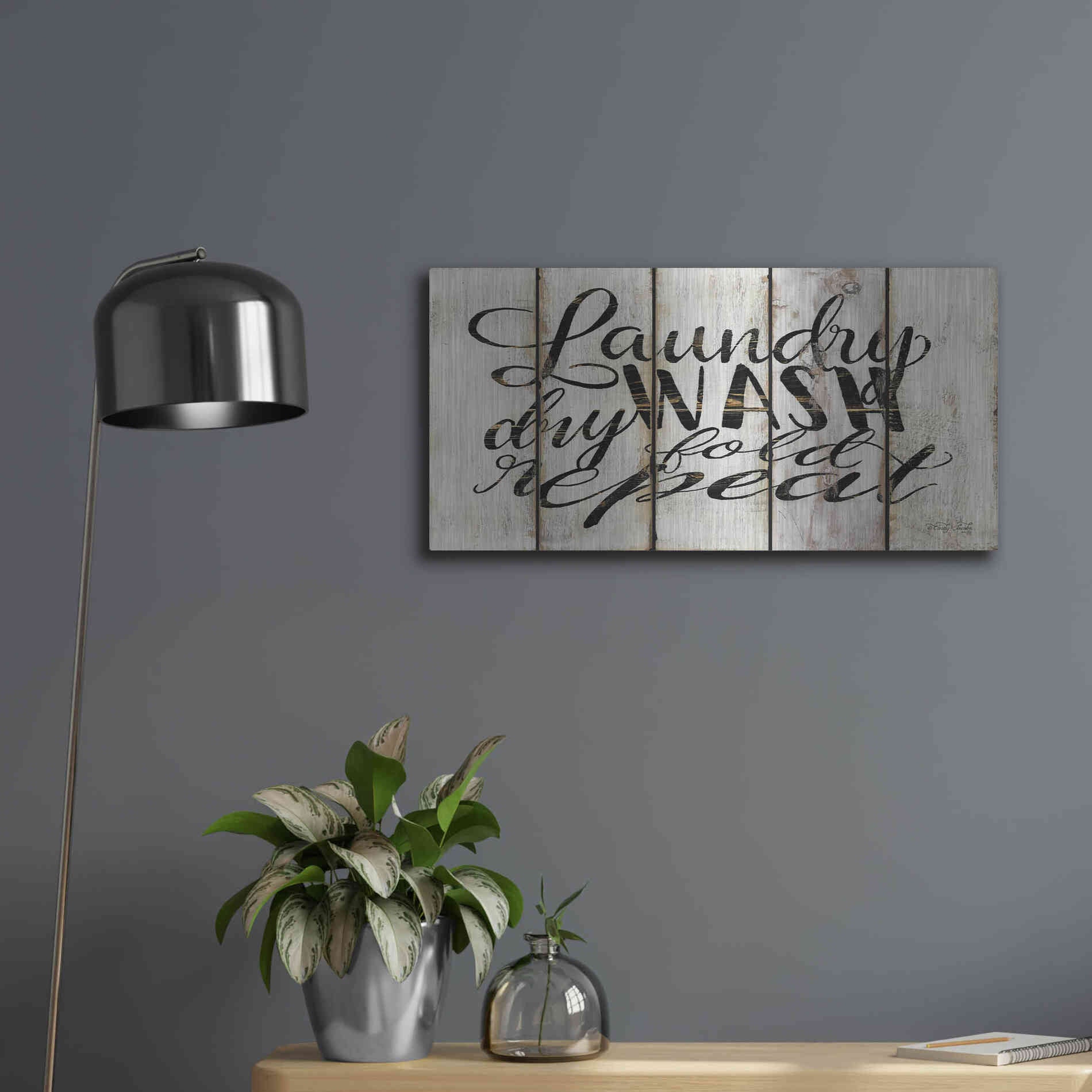 Luxe Metal Art 'Laundry Duties on Wood Panels' by Cindy Jacobs, Metal Wall Art,24x12