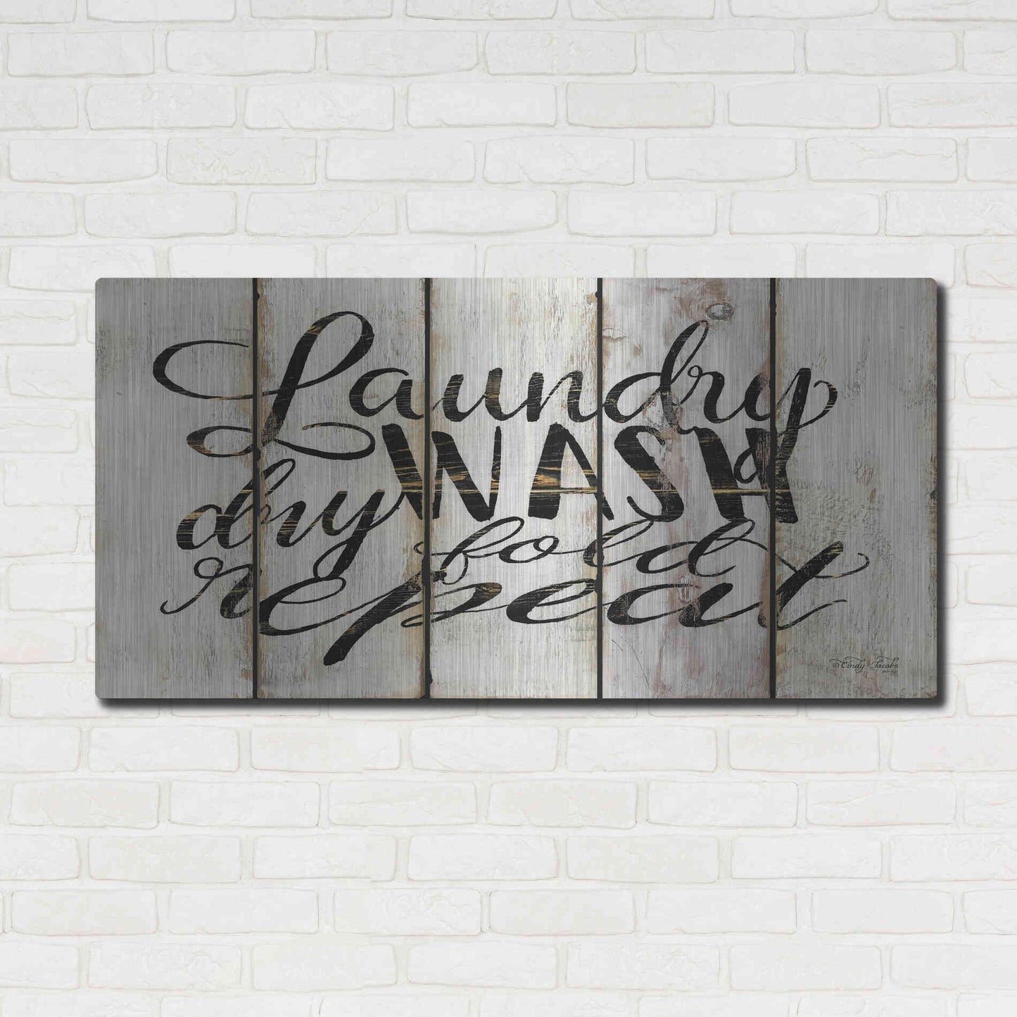 Luxe Metal Art 'Laundry Duties on Wood Panels' by Cindy Jacobs, Metal Wall Art,48x24