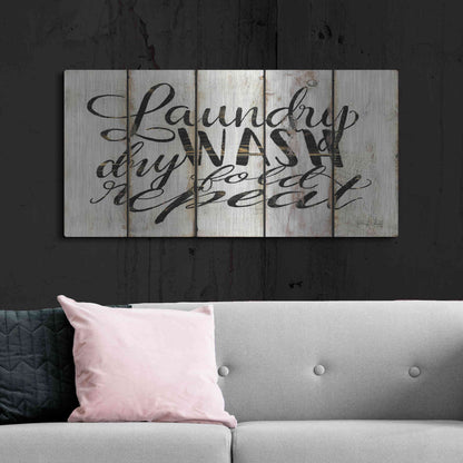 Luxe Metal Art 'Laundry Duties on Wood Panels' by Cindy Jacobs, Metal Wall Art,48x24