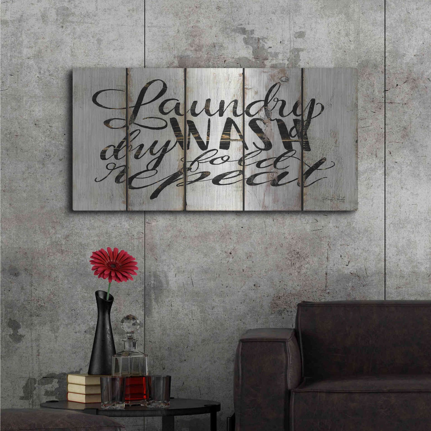 Luxe Metal Art 'Laundry Duties on Wood Panels' by Cindy Jacobs, Metal Wall Art,48x24