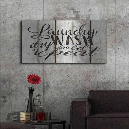 Luxe Metal Art 'Laundry Duties on Wood Panels' by Cindy Jacobs, Metal Wall Art,48x24