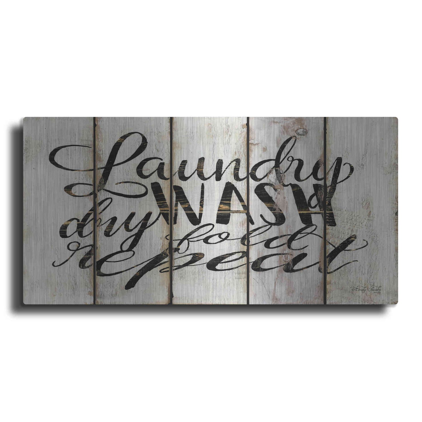 Luxe Metal Art 'Laundry Duties on Wood Panels' by Cindy Jacobs, Metal Wall Art