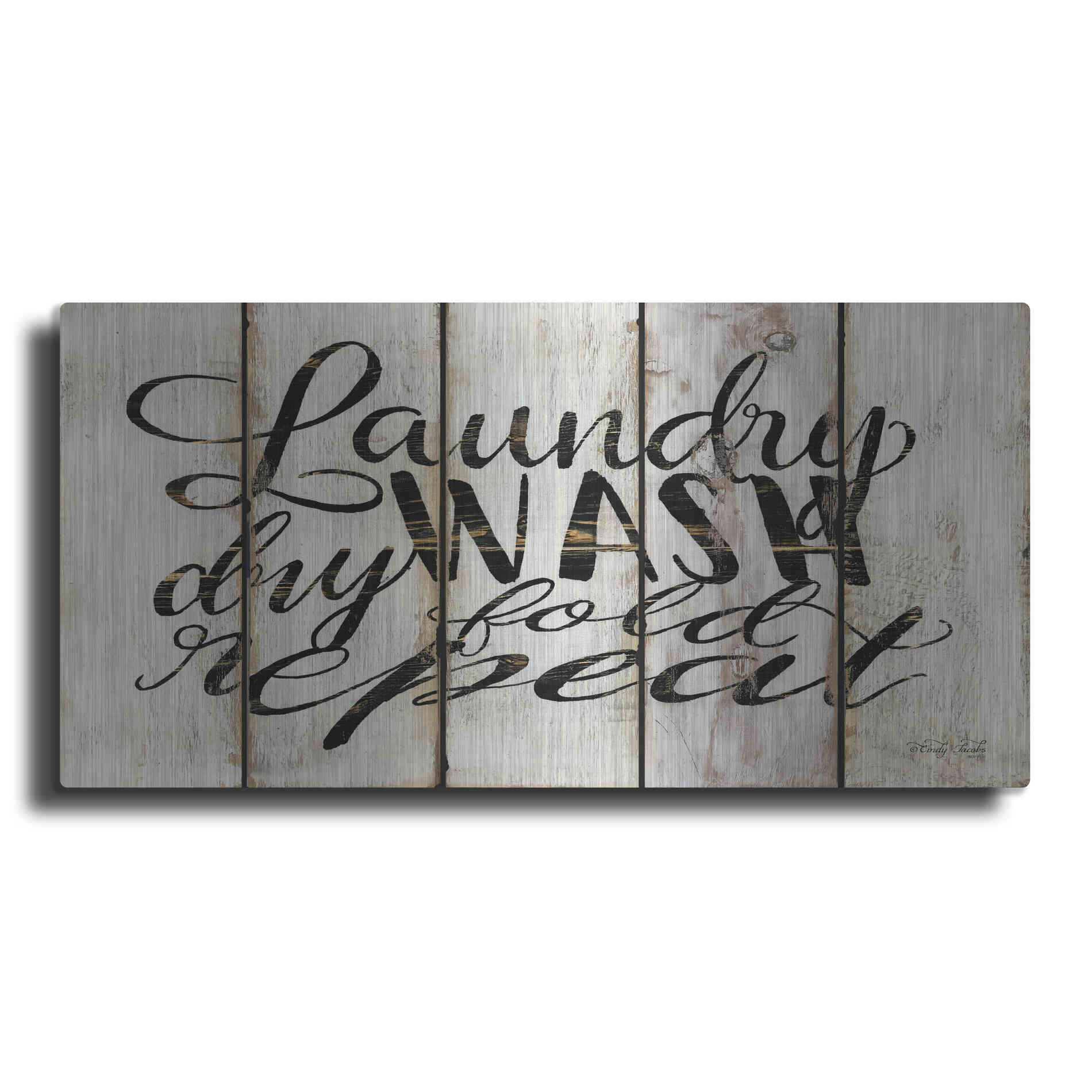 Luxe Metal Art 'Laundry Duties on Wood Panels' by Cindy Jacobs, Metal Wall Art