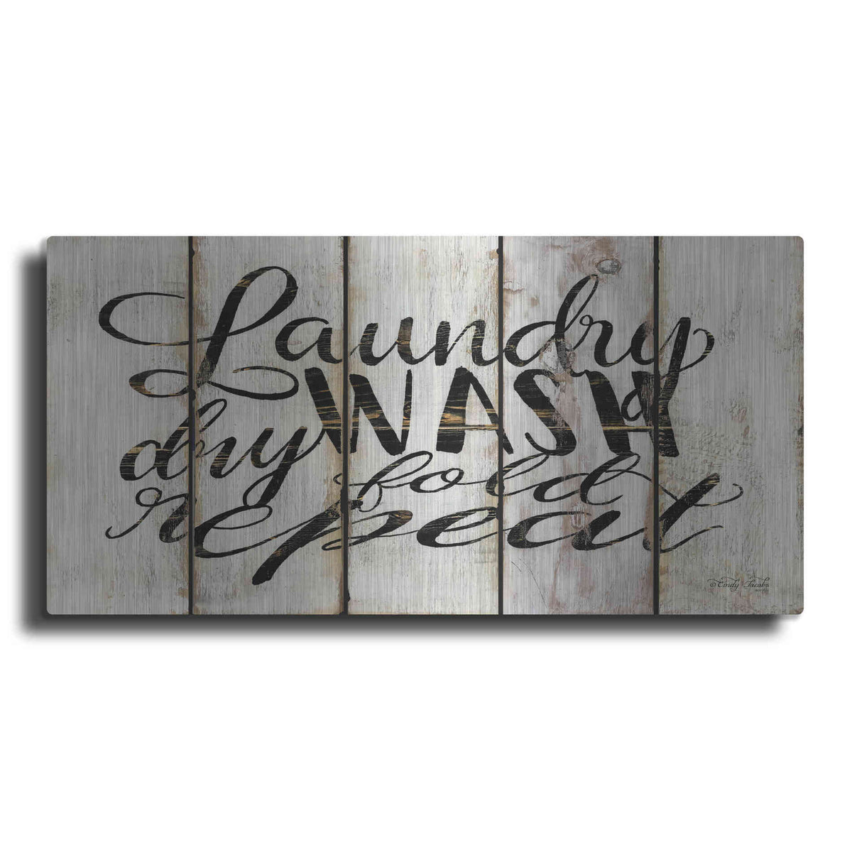 Luxe Metal Art 'Laundry Duties on Wood Panels' by Cindy Jacobs, Metal Wall Art