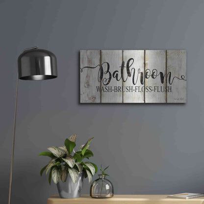 Luxe Metal Art 'Bathroom on Wood Panels' by Cindy Jacobs, Metal Wall Art,24x12