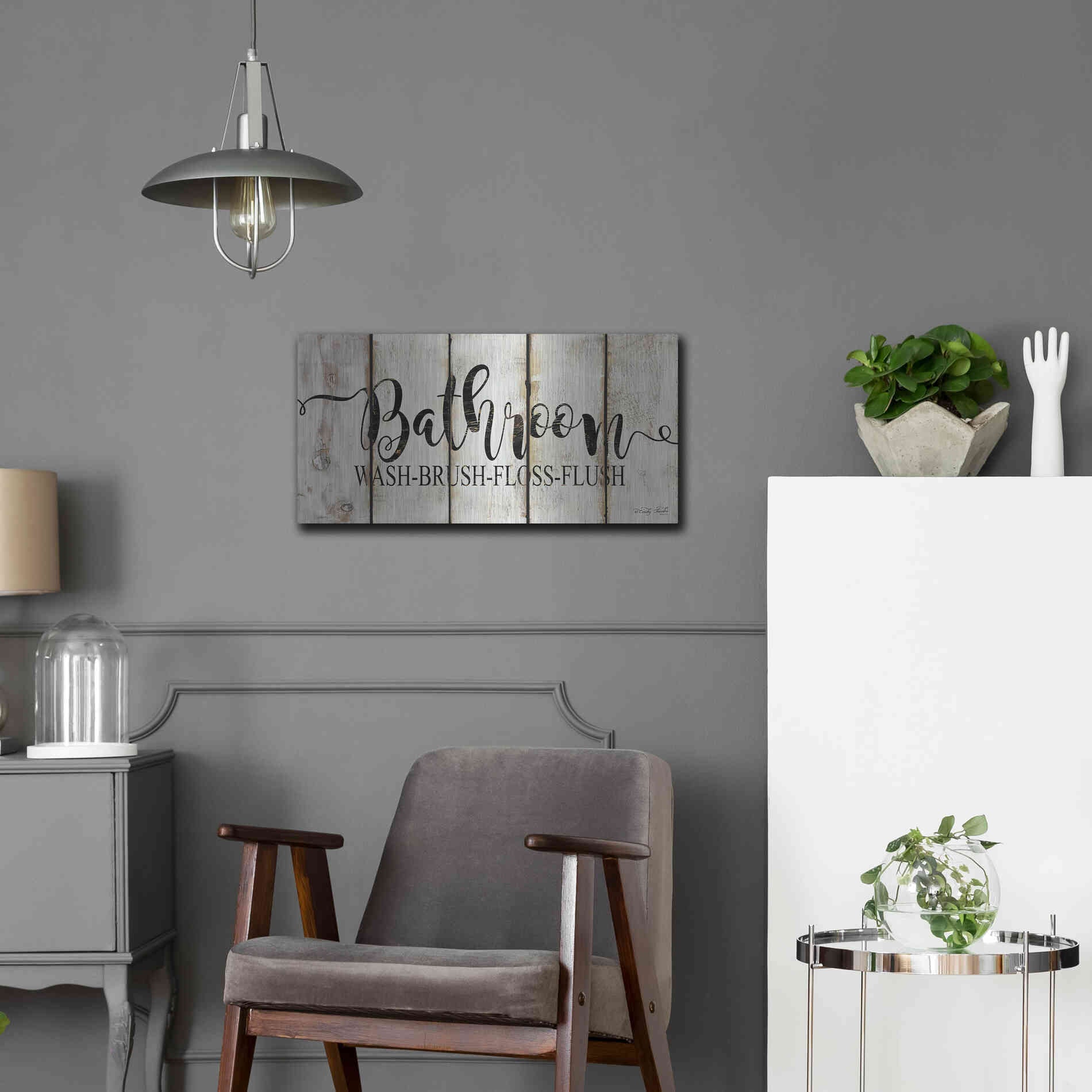 Luxe Metal Art 'Bathroom on Wood Panels' by Cindy Jacobs, Metal Wall Art,24x12