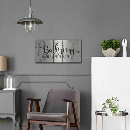 Luxe Metal Art 'Bathroom on Wood Panels' by Cindy Jacobs, Metal Wall Art,24x12