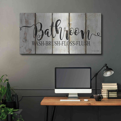 Luxe Metal Art 'Bathroom on Wood Panels' by Cindy Jacobs, Metal Wall Art,48x24