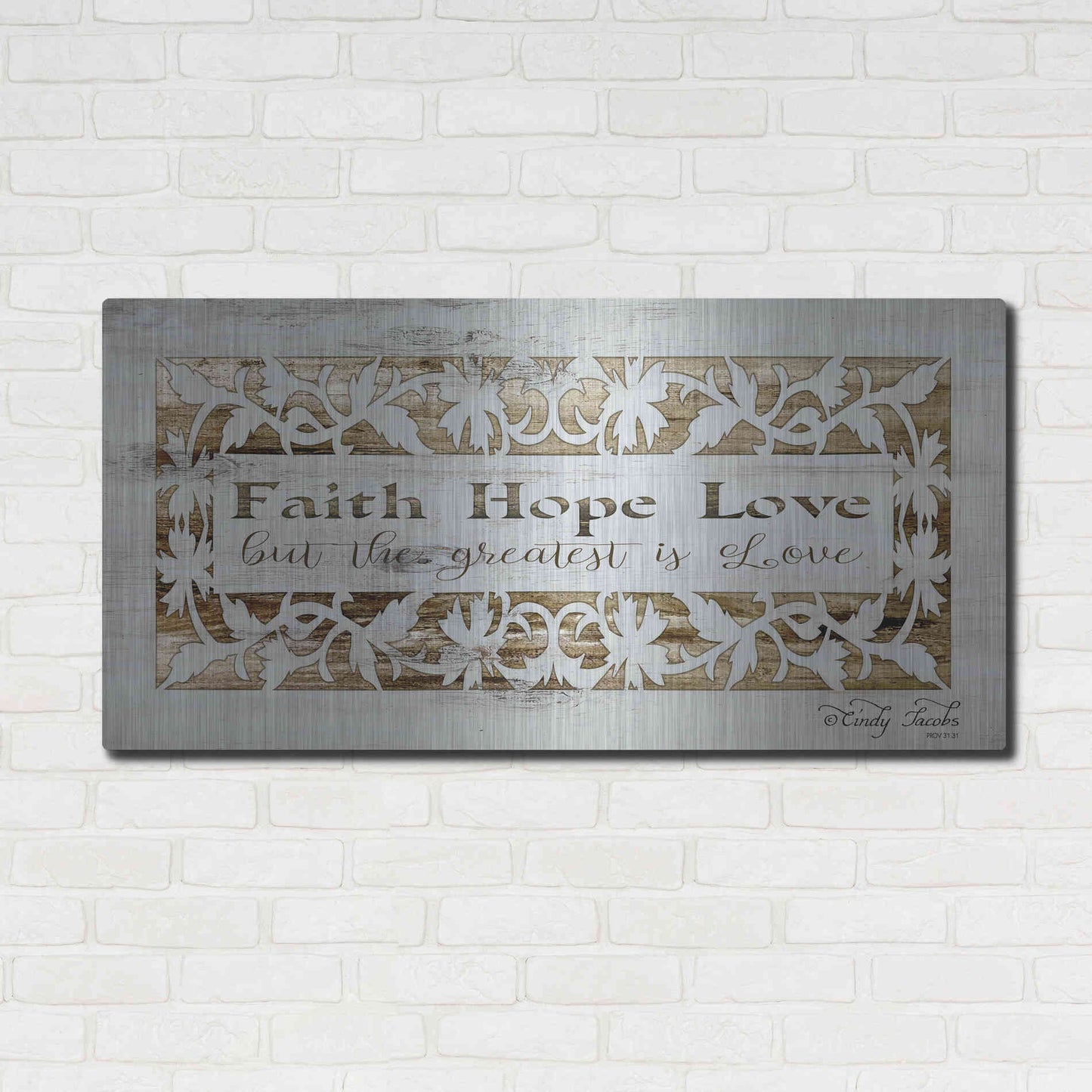 Luxe Metal Art 'Faith, Hope, Love' by Cindy Jacobs, Metal Wall Art,48x24