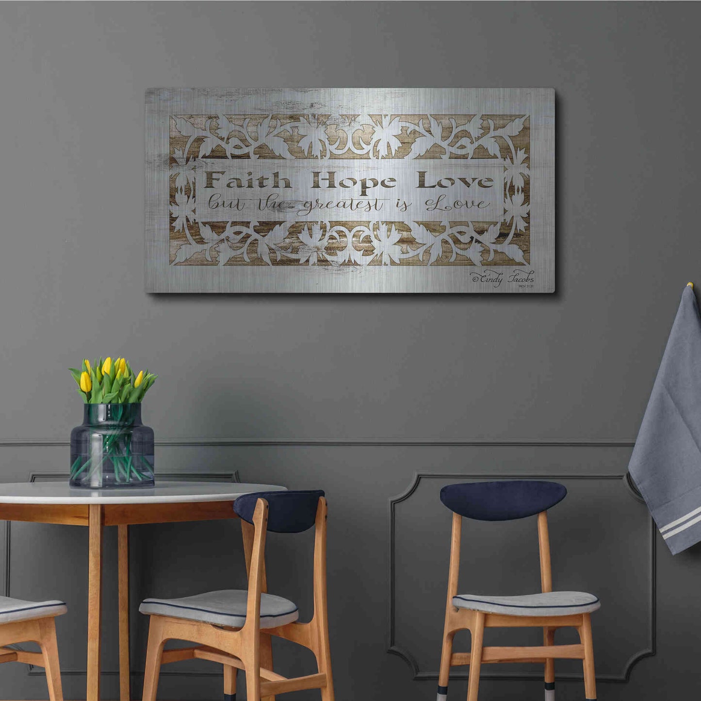 Luxe Metal Art 'Faith, Hope, Love' by Cindy Jacobs, Metal Wall Art,48x24
