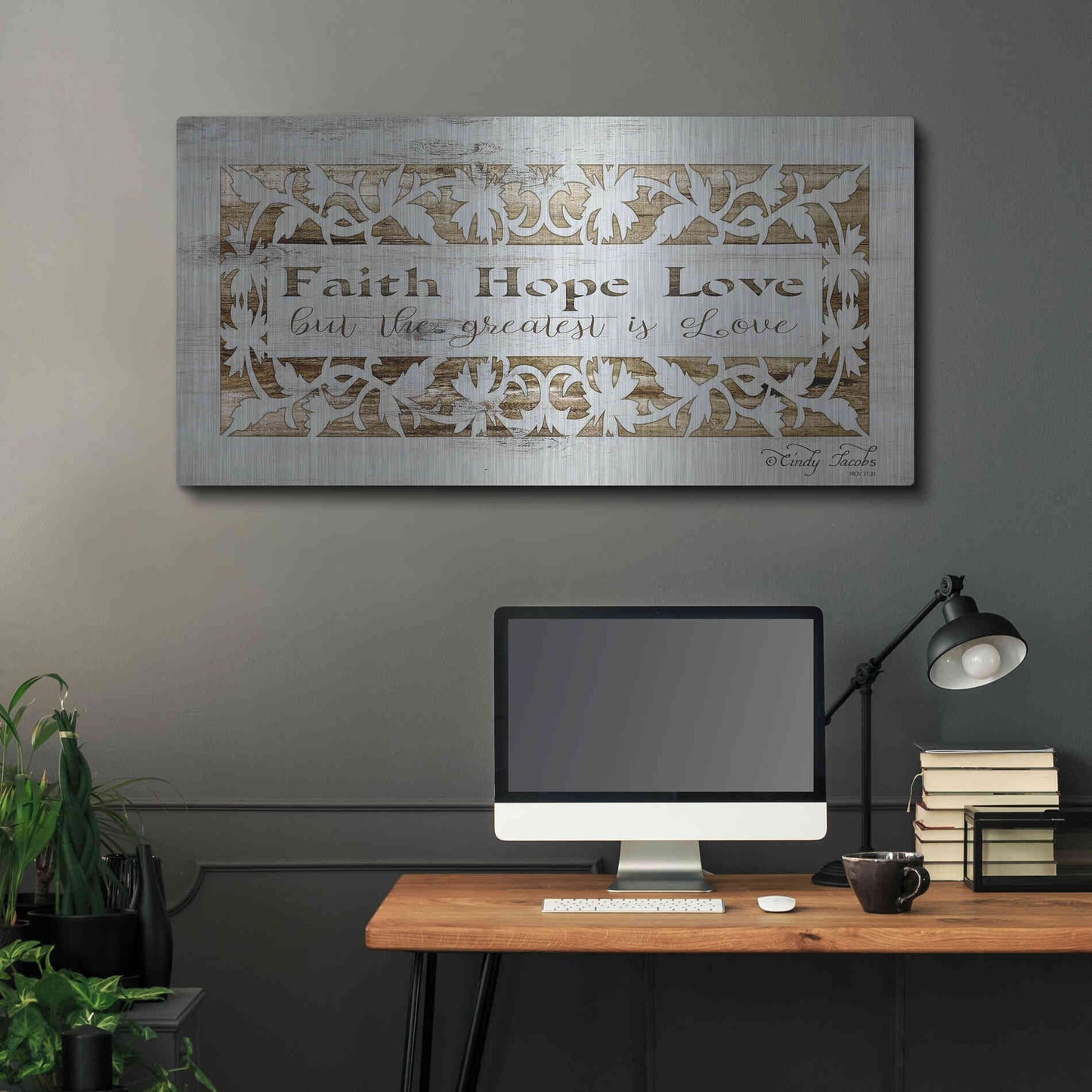 Luxe Metal Art 'Faith, Hope, Love' by Cindy Jacobs, Metal Wall Art,48x24