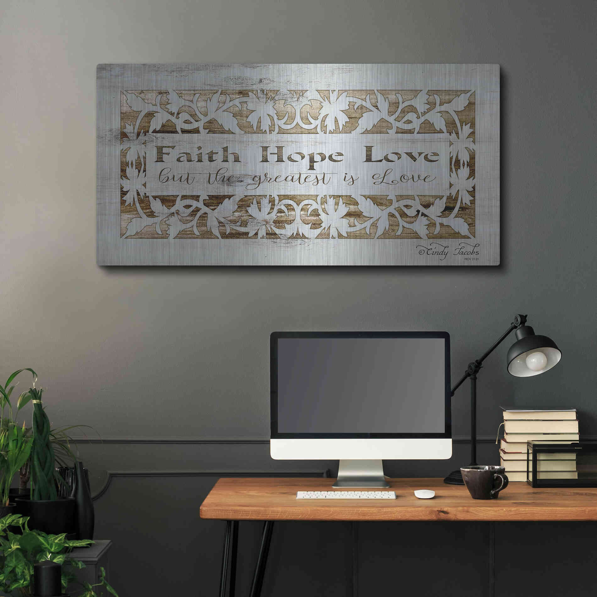 Luxe Metal Art 'Faith, Hope, Love' by Cindy Jacobs, Metal Wall Art,48x24