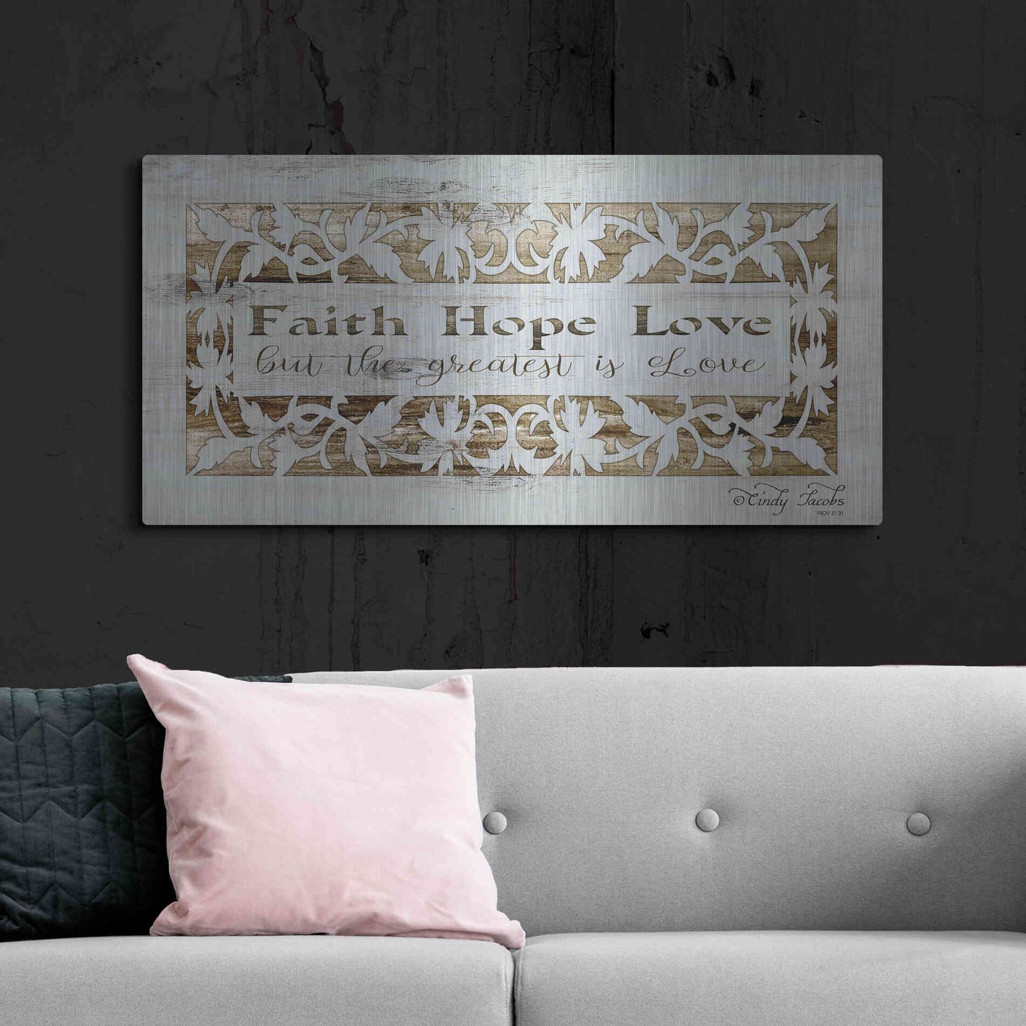 Luxe Metal Art 'Faith, Hope, Love' by Cindy Jacobs, Metal Wall Art,48x24