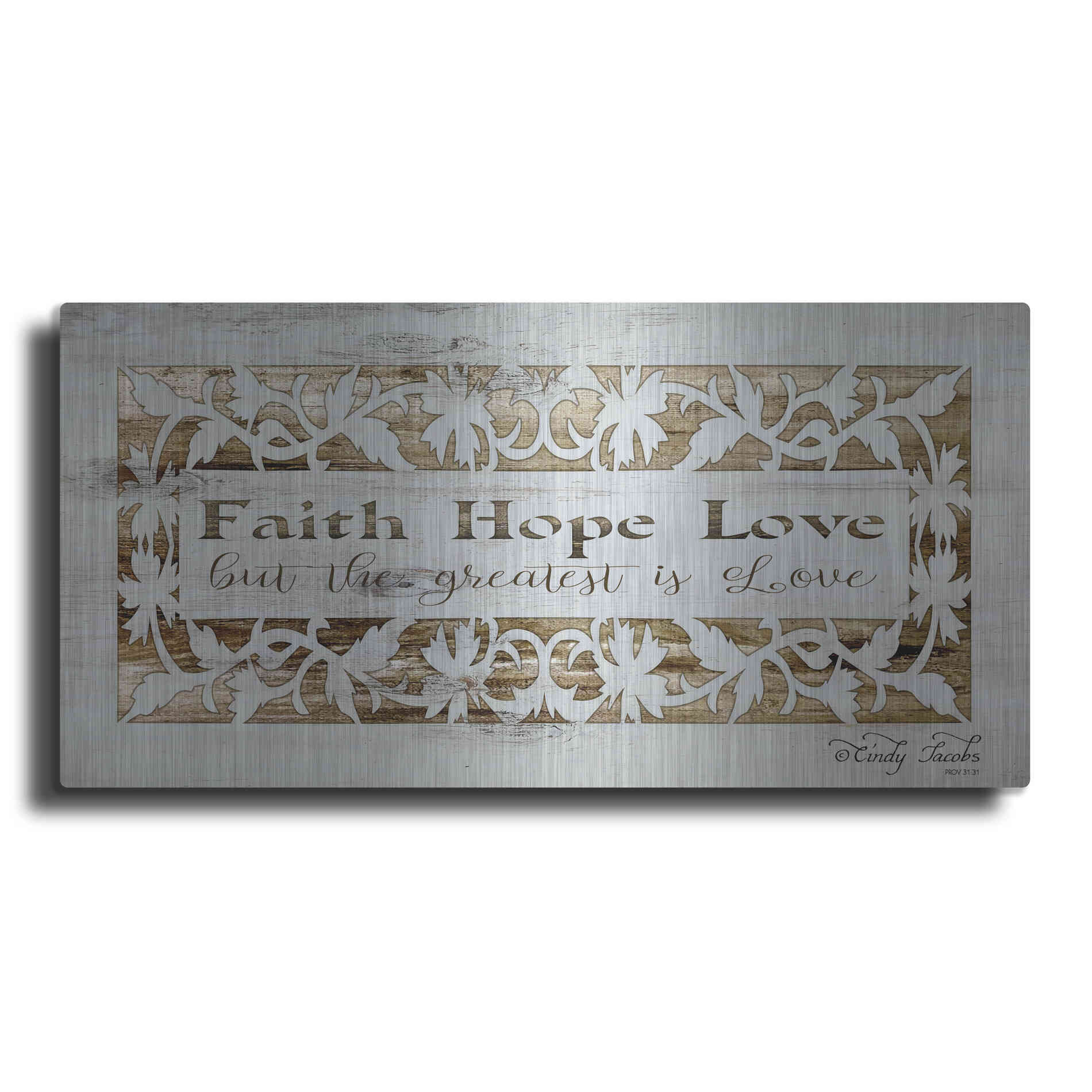 Luxe Metal Art 'Faith, Hope, Love' by Cindy Jacobs, Metal Wall Art