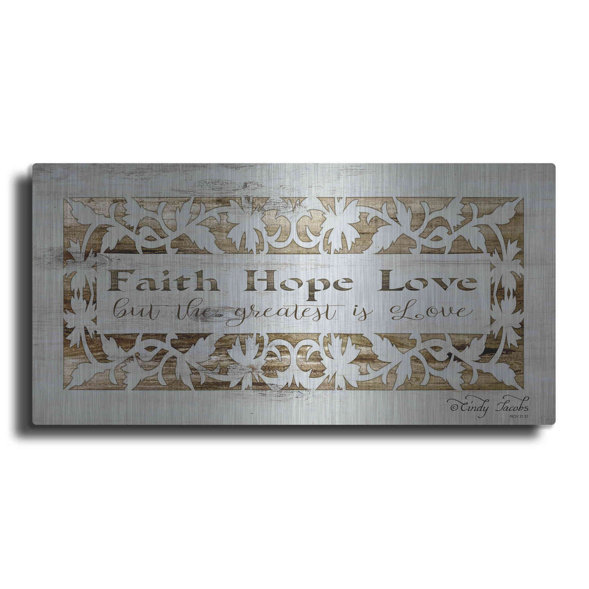 Luxe Metal Art 'Faith, Hope, Love' by Cindy Jacobs, Metal Wall Art