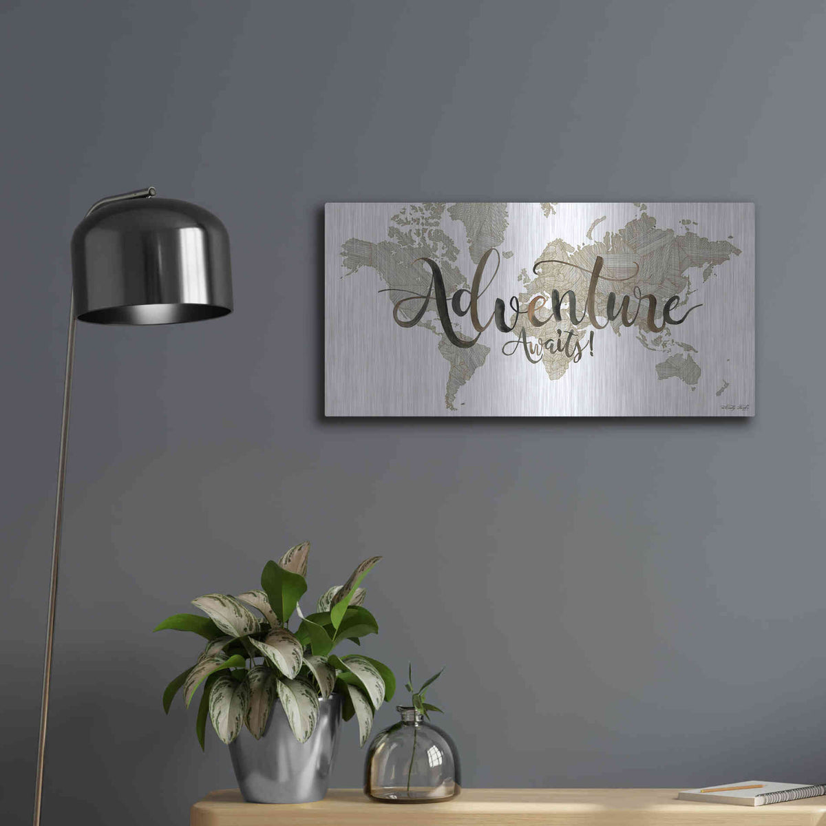 Luxe Metal Art 'Adventure Awaits' by Cindy Jacobs, Metal Wall Art,24x12