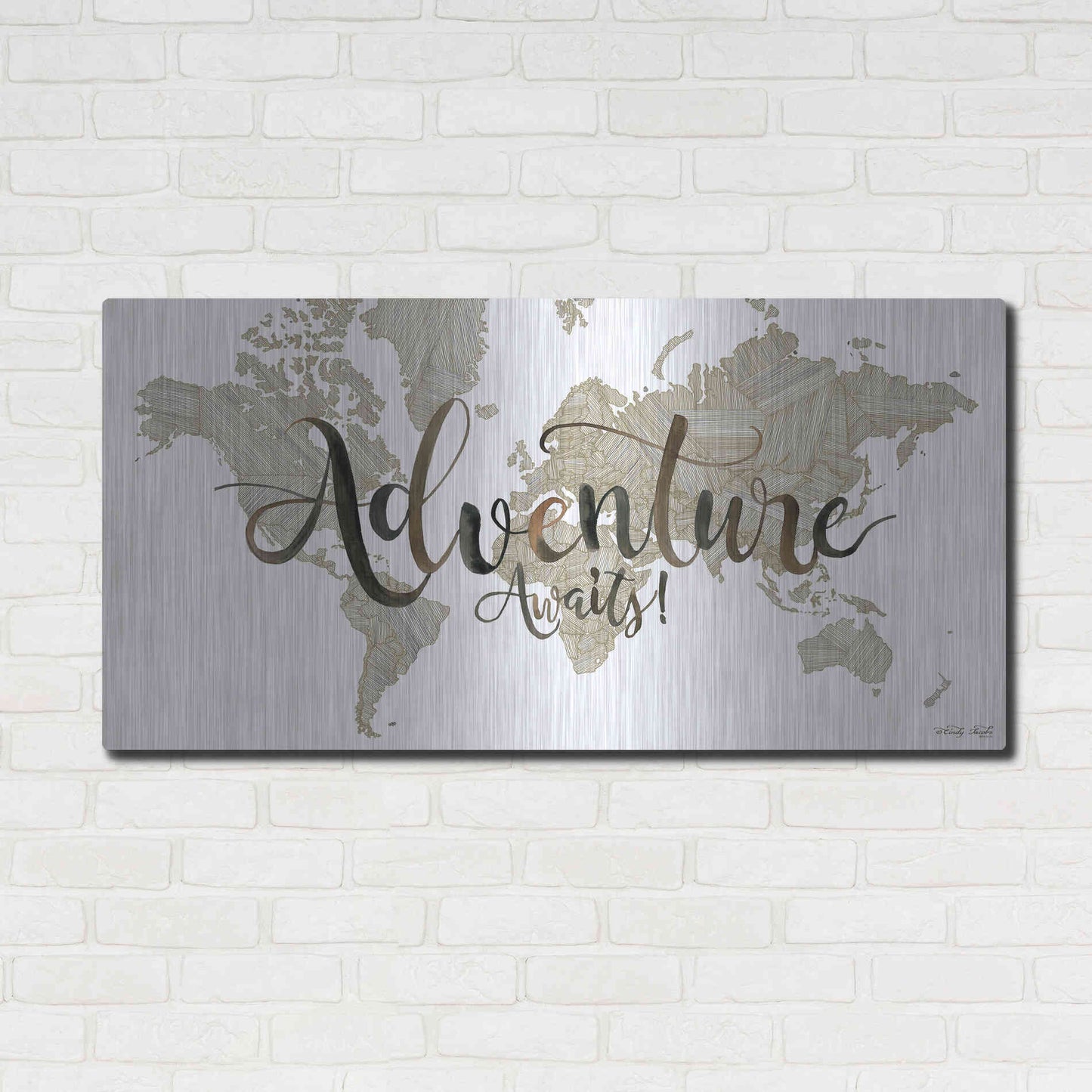 Luxe Metal Art 'Adventure Awaits' by Cindy Jacobs, Metal Wall Art,48x24