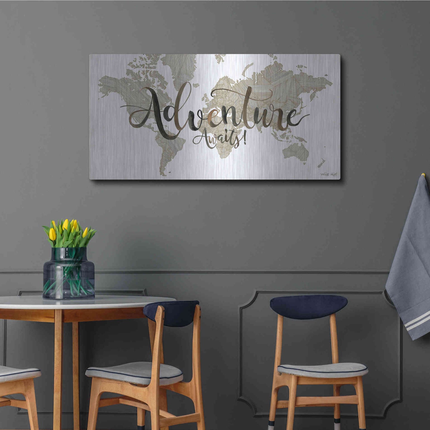 Luxe Metal Art 'Adventure Awaits' by Cindy Jacobs, Metal Wall Art,48x24