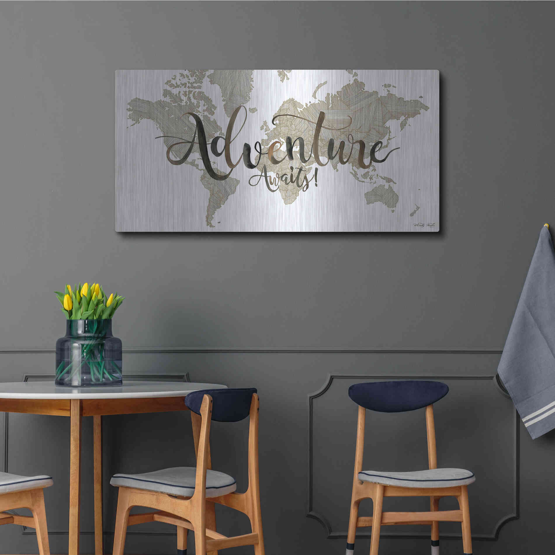 Luxe Metal Art 'Adventure Awaits' by Cindy Jacobs, Metal Wall Art,48x24