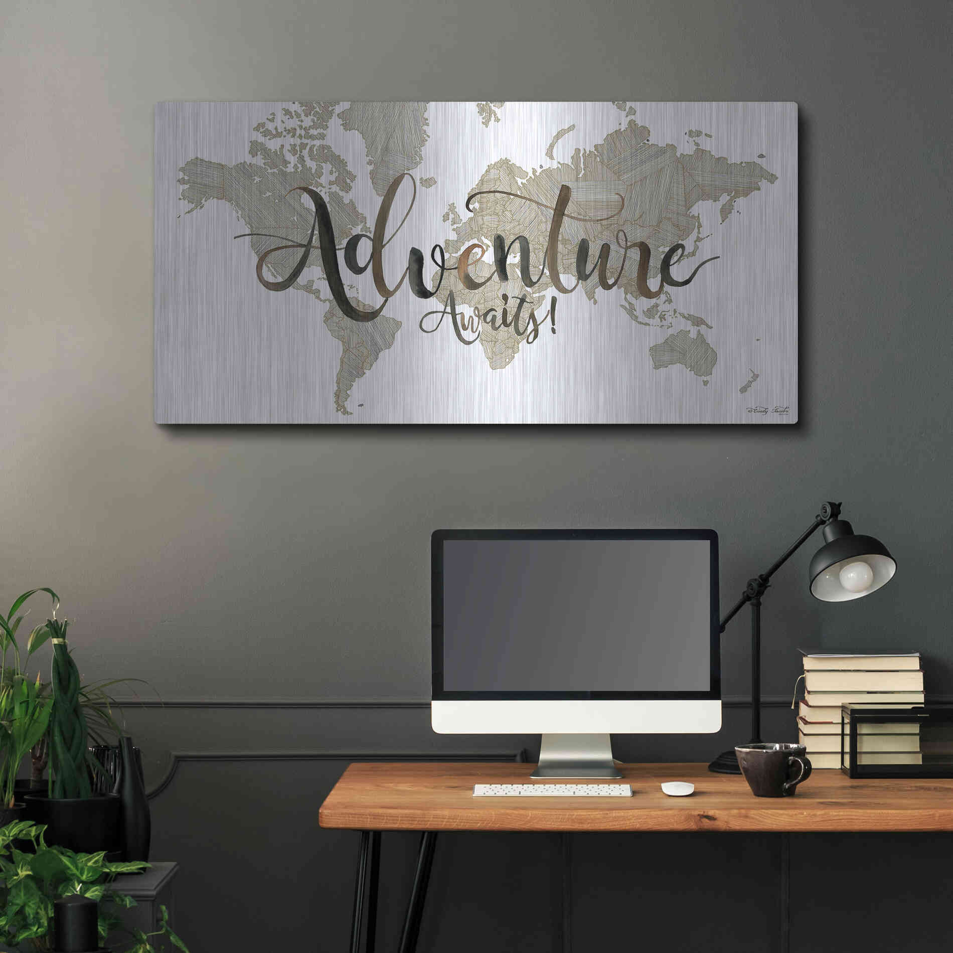 Luxe Metal Art 'Adventure Awaits' by Cindy Jacobs, Metal Wall Art,48x24