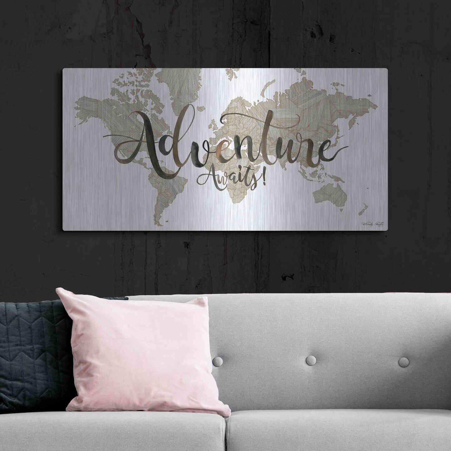 Luxe Metal Art 'Adventure Awaits' by Cindy Jacobs, Metal Wall Art,48x24