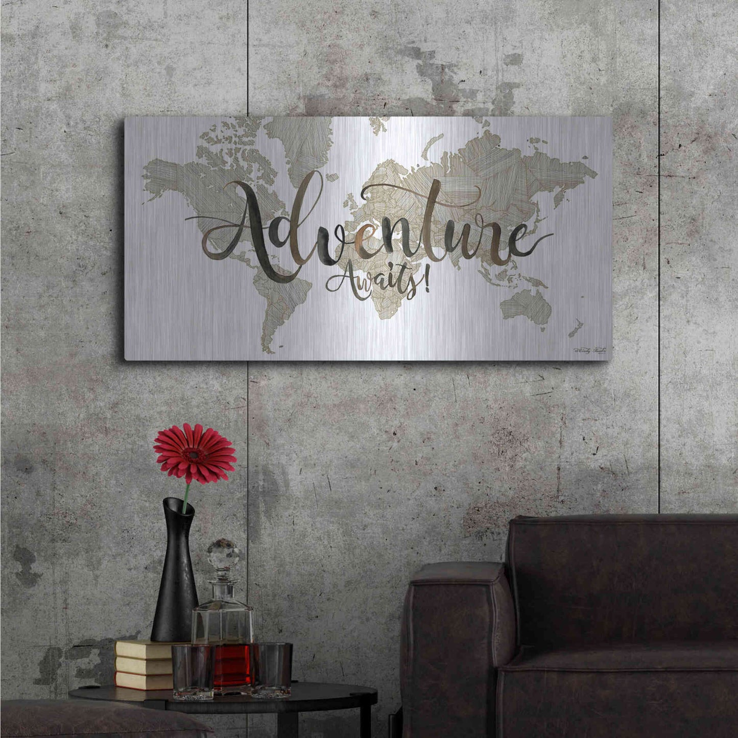 Luxe Metal Art 'Adventure Awaits' by Cindy Jacobs, Metal Wall Art,48x24
