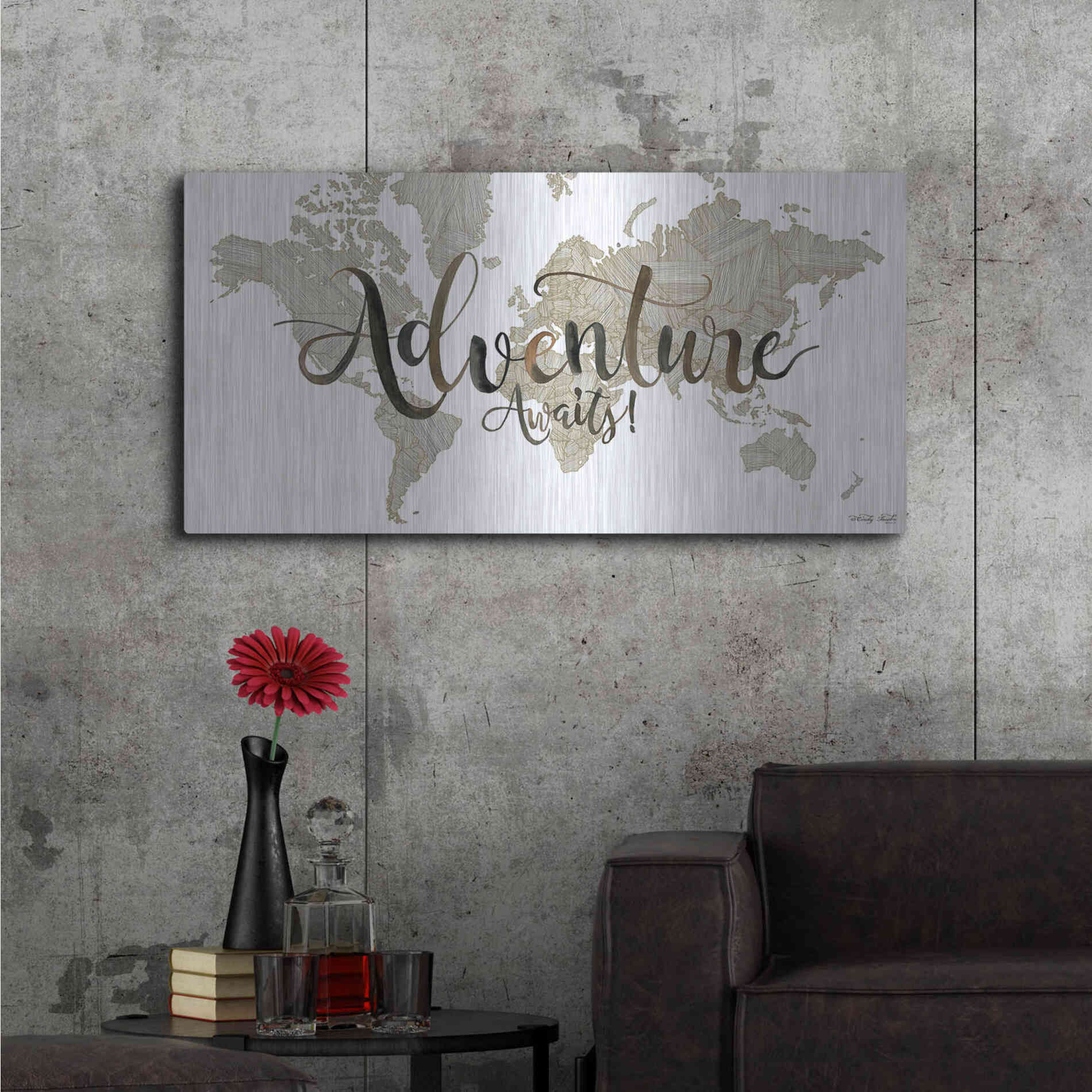 Luxe Metal Art 'Adventure Awaits' by Cindy Jacobs, Metal Wall Art,48x24