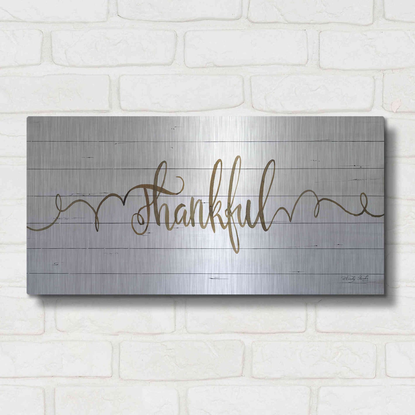 Luxe Metal Art 'Thankful' by Cindy Jacobs, Metal Wall Art,24x12
