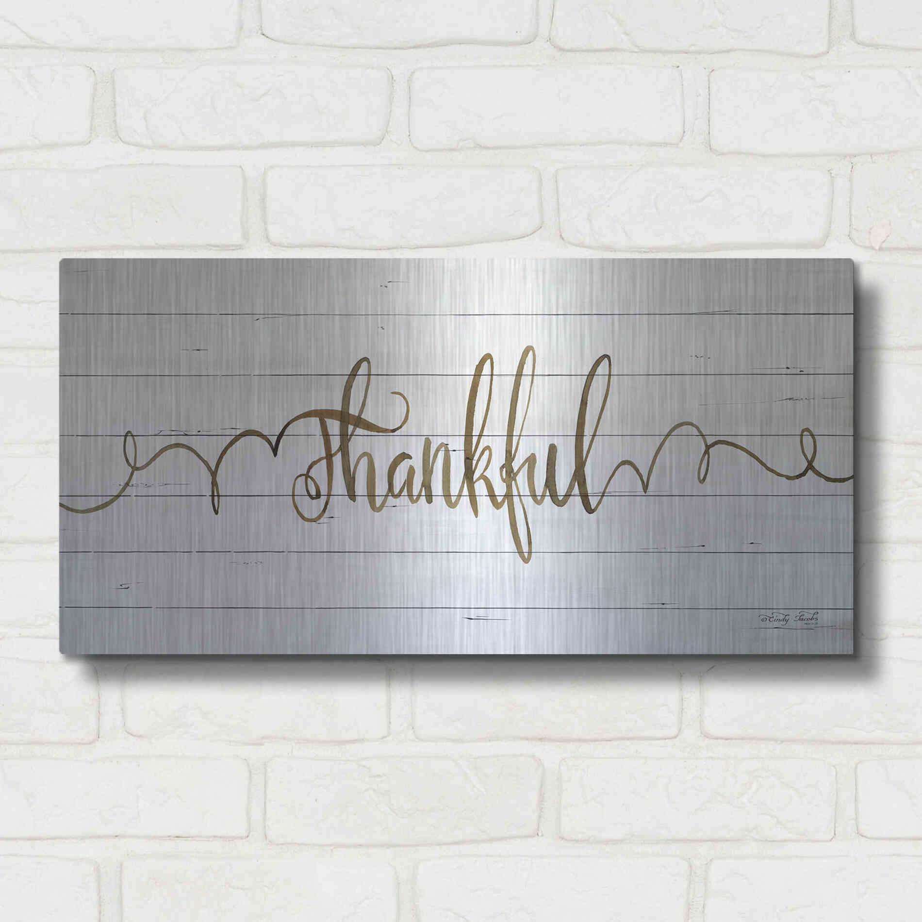 Luxe Metal Art 'Thankful' by Cindy Jacobs, Metal Wall Art,24x12