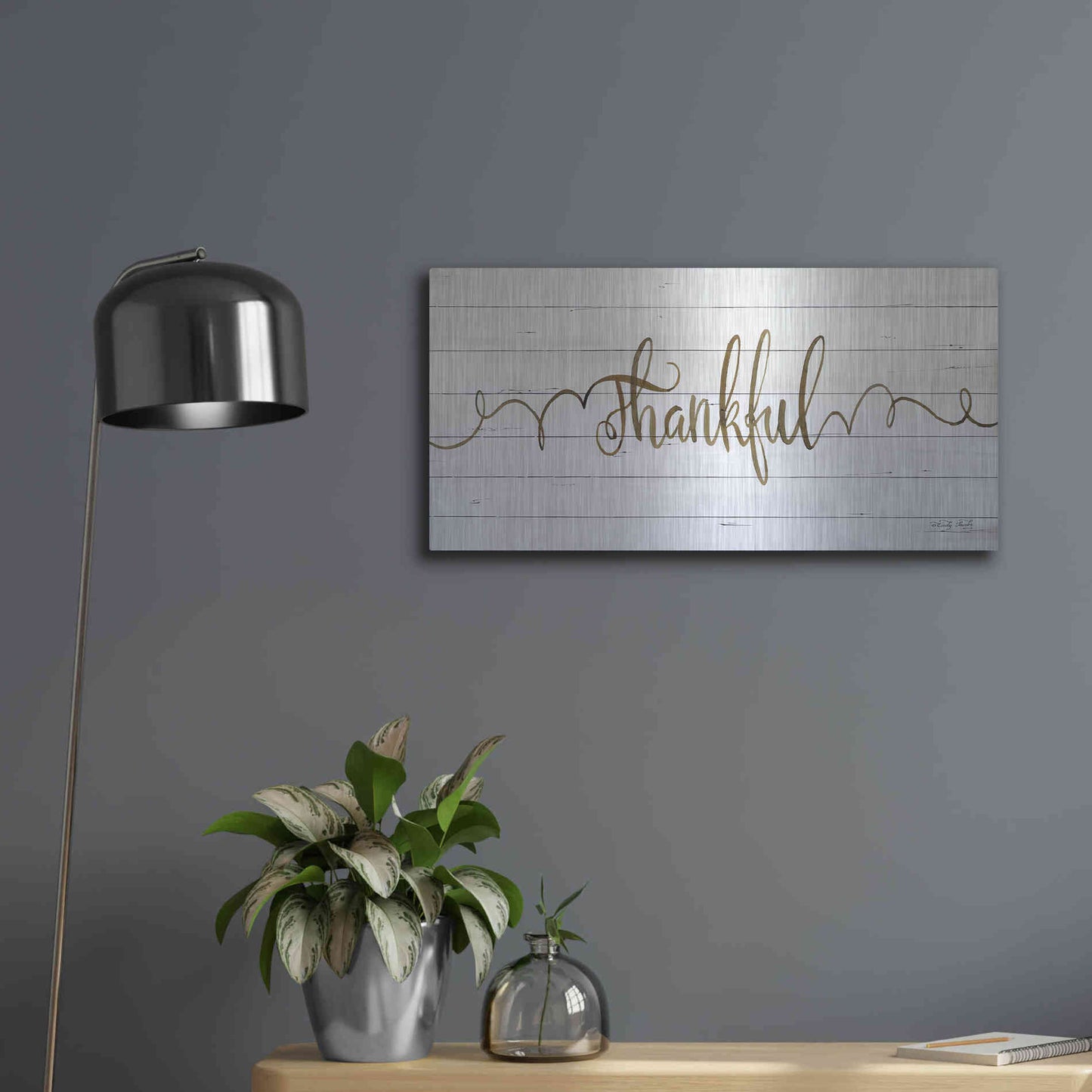 Luxe Metal Art 'Thankful' by Cindy Jacobs, Metal Wall Art,24x12