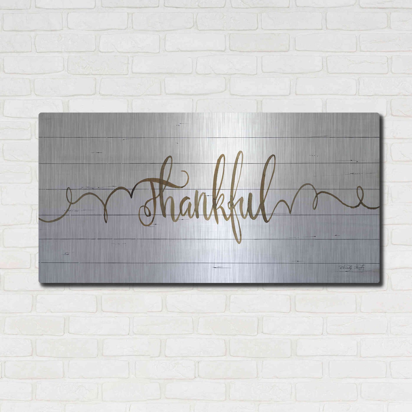 Luxe Metal Art 'Thankful' by Cindy Jacobs, Metal Wall Art,48x24