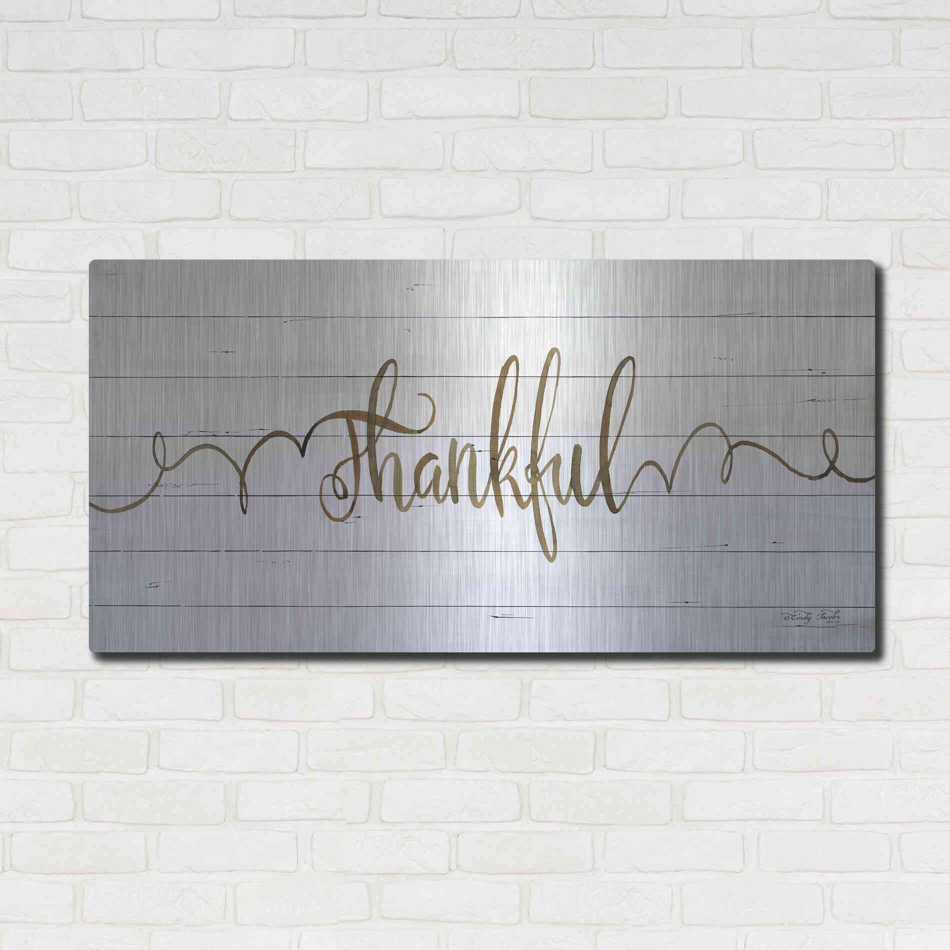 Luxe Metal Art 'Thankful' by Cindy Jacobs, Metal Wall Art,48x24
