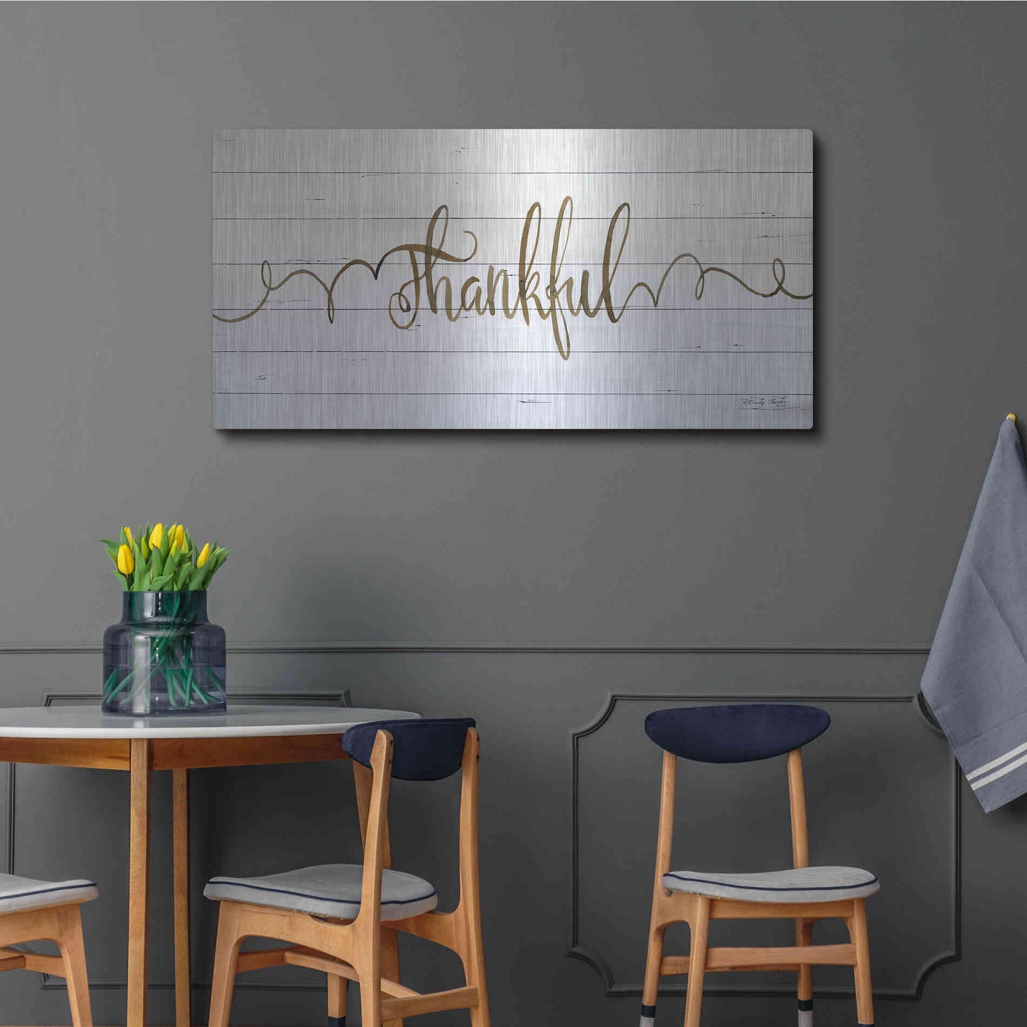 Luxe Metal Art 'Thankful' by Cindy Jacobs, Metal Wall Art,48x24